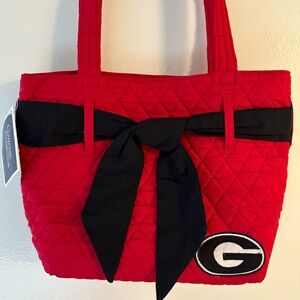 University of Georgia Bulldogs Red Quilted Tote with Black Bow